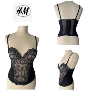 H&M Beaded Black Lace Bustier Bra Corset Top 6